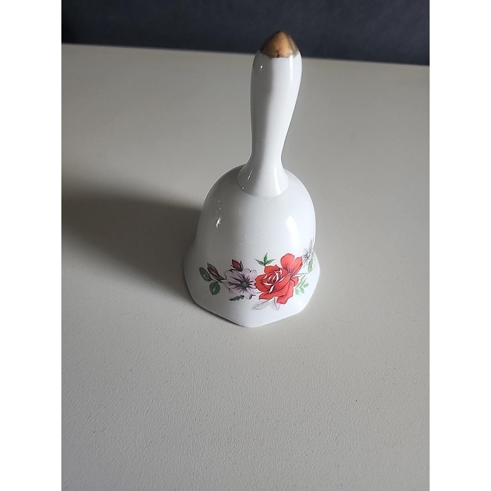 Vintage Porcelain Bell Floral Decor 6"  gift dinner flower colorful rose